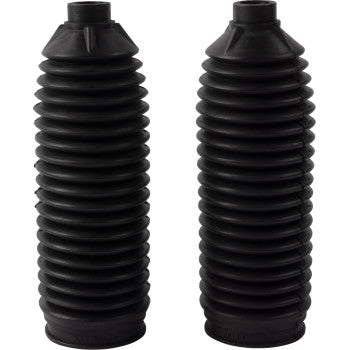 Two black, cylindrical rubber bellows with ridged, accordion-like surfaces stand upright side by side against a white background—a perfect Replacement Boot Kit by Moose Offroad for your vehicle.