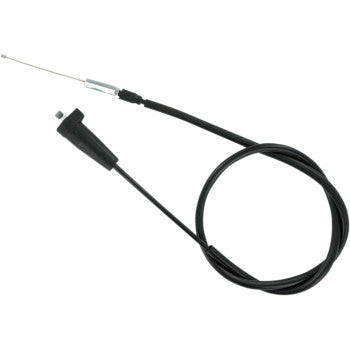 The Kawasaki - Suzuki Black Vinyl Throttle Cable by Parts Unlimited features a long, flexible black cable with a thin metal rod at one end and a mounting base at the other, similar to a replacement automotive antenna.
