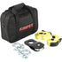 The Portable Winch Accessory Kit by Kimpex includes a black carrying bag, yellow tow straps, a durable snatch block, and two metal shackles, all neatly arranged for convenience.