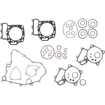 The Kawasaki Complete Motor Gasket Kit by Moose Offroad includes assorted engine gaskets and seals in various shapes and sizes, neatly organized—perfect for engine rebuilds or replacing transmission gaskets.