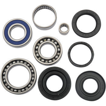 The Differential Bearing Seal Kit LTZ LTF Rear by Moose Offroad features quality bearings and TC rubber seals of various sizes, all arranged neatly on a white background.