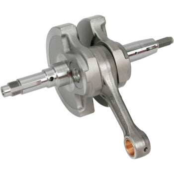 The Kawasaki - Suzuki - Arctic Cat Crankshaft Assembly OEM Stroker by Hot Rods is a metal crankshaft with machined surfaces, threaded ends, webs, and an attached Hot Rods connecting rod for internal combustion engines.