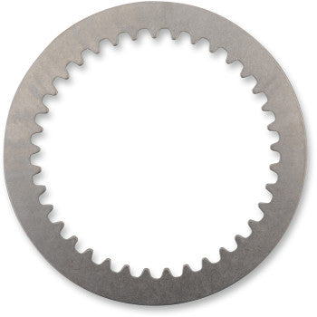 The Barnett Clutch Drive Plate is a flat, circular metal ring with a smooth outer edge and evenly spaced inner gear-like teeth. Made in the USA, its hollow center forms a durable shape for reliable performance.