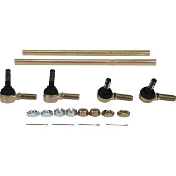 The Tie Rod Upgrade Kit by Moose Offroad includes a 12 mm tie-rod, four tie-rod ends, eight washers, and four pins, all displayed neatly on a white background.