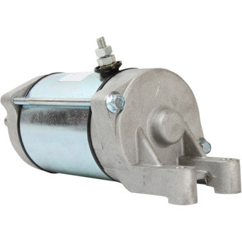 The Starter Motor by Parts Unlimited is a metal, cylindrical automotive starter with a top bolt, silver finish, and mounting bracket. Built to OEM specs with durable copper bushings for reliable performance.