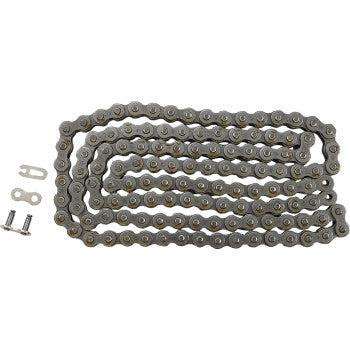 The 520 HDR Competition Chain Steel 124 Links by JT Chains is shown coiled with a connecting link and two small pins beside it on a white background.
