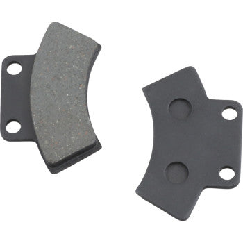 Two black, curved metal Polaris - Yamaha Brake Pads by Epi, one with a textured friction surface and the other plain, rest on a white background. These OEM replacements provide reliable stopping power for your ATV.