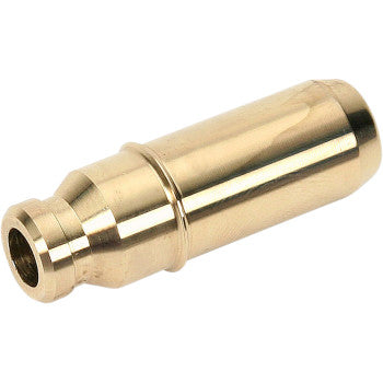 A shiny, brass-colored cylindrical metal fitting with a wider center and open end, resembling the Honda Exhaust Valve Guide 0.4360" OD by Kibblewhite—premium valve guides made in the USA.