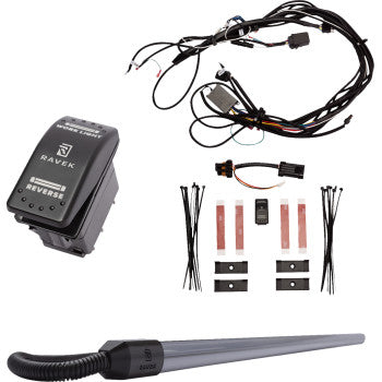 Black rectangular Polaris Ranger multifunction taillight module with wiring harness, connectors, zip ties, and mounting.