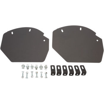 Black plastic Plow Drift Cutter shields with mounting hardware and brackets for offroad UTV use.