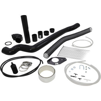 The Honda ATV Snorkel Kit by High Lifter is shown laid out on a white background, featuring black ABS piping air intake, hose, couplers, clamps, brackets, gaskets, bolts, zip ties, drain plugs, and installation hardware.