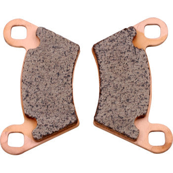 Two brown, rectangular Brake Pads by Galfer with rounded corners and metal backing plates are positioned facing each other on a white background.