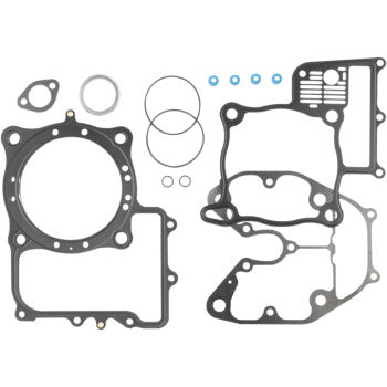 The Honda Top End Gasket Kit 102 mm by Cometic features an assortment of black gaskets and O-rings in various shapes and sizes, arranged neatly on a white background—perfect for engine or mechanical assembly.