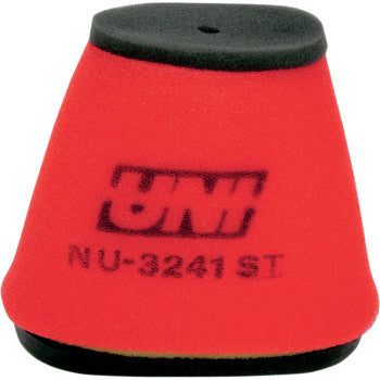 A Yamaha Air Filter by Uni Filter in red and black with "NU-3241 ST" printed in black text. This conical filter has a flat black top and is designed for maximum airflow and optimal performance.