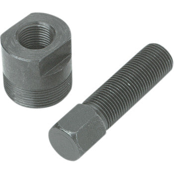The image shows a Flywheel Puller M30 x 1.5 Right Hand Thread - Male by Dennis Stubblefield Sales, consisting of a slotted cylindrical nut and a lubricated hex-head bolt, both displayed on a white background.
