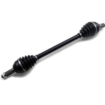The Can Am Maverick X3 Axle Kit Complete 8 Ball Extreme Duty Rear Left & Right by All Balls features black chromoly shafts with rubber boots, metal fittings, and precision ball bearings for durable vehicle drivetrain performance, shown on a white background.