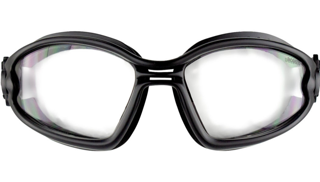 Black frame convertible goggles with clear curved lenses and a low-profile design.