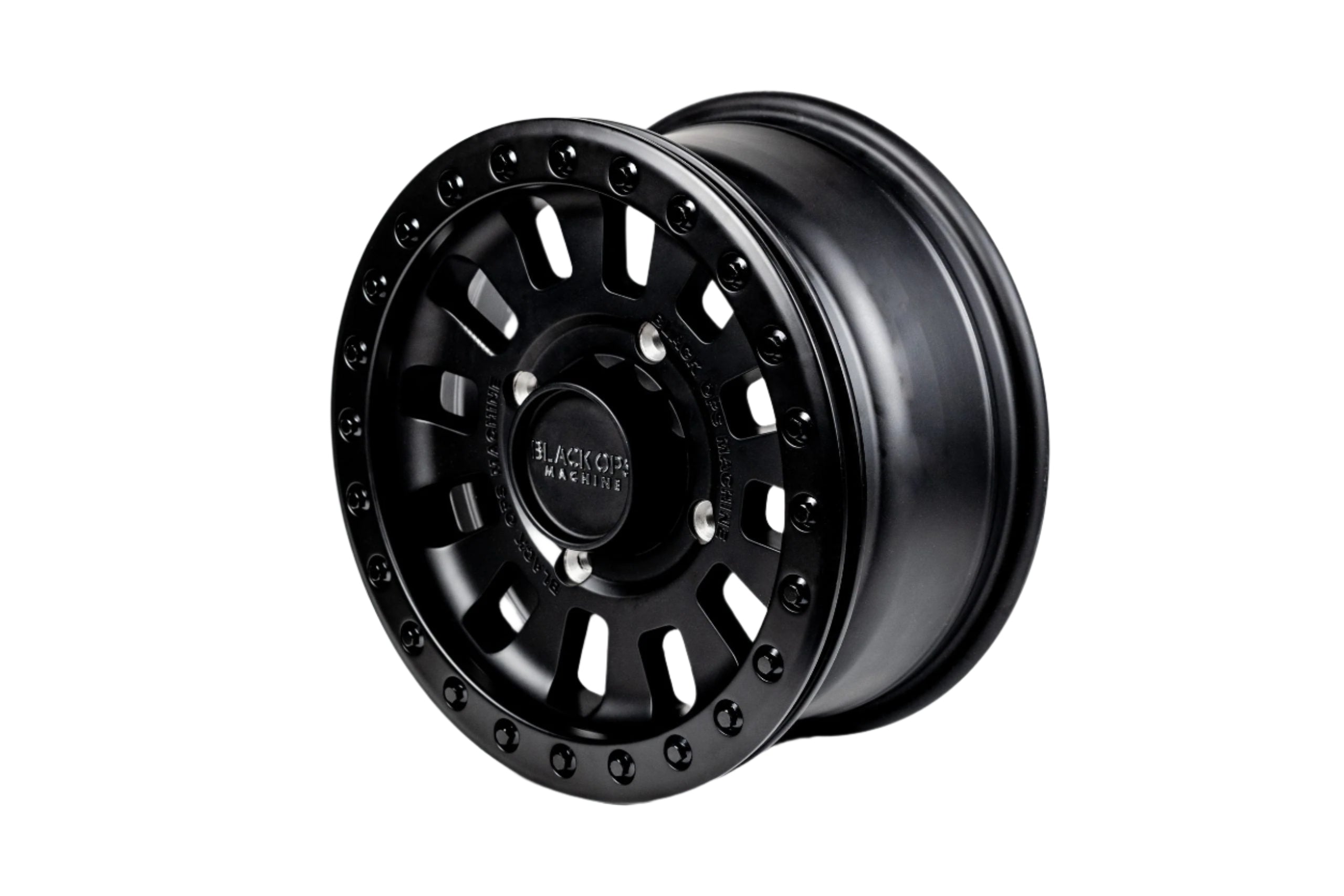 Ballisic Beadlock Wheel 4X156 by Black Ops Machine 50-10-05 - Front Angled Full Wheel Rim View