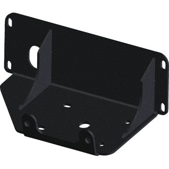 The Polaris Sportsman Winch Mount by Kfi Products is a heavy-duty steel black bracket with angled supports, four corner screw holes, and a side cutout for easy installation—ideal for securely mounting winches on your ATV.