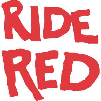 Red, bold, hand-drawn style text on white reads RIDE RED, with each word stacked—perfect for decals! Get the Logo Decals RIDE RED 3 Pack by Factory Effex, crafted from scratch-proof vinyl for lasting style.