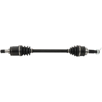 The Honda Big Red Axle Kit Complete 8 Ball Extreme Duty Front Right by All Balls features a black chromoly shaft with rubber boots, metal joints at both ends, and precision ball bearings, shown on a white background.