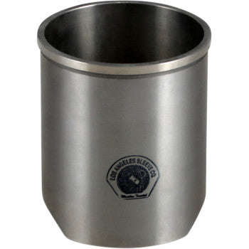 A stainless steel, cylinder-shaped cup with a slightly flared rim features the "Kawasaki - Suzuki Cylinder Sleeve 90.00 mm by La Sleeve" logo, symbolizing La Sleeve's reputation for quality cylinder sleeves.