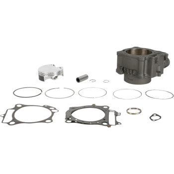 The Honda Cylinder Kit Big Bore 97.00 mm by Cylinder Works includes a piston, rings, gaskets, and a nickel silicon carbide cylinder sleeve—all components displayed neatly on a white background.