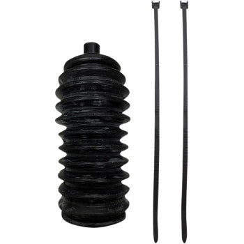 The Steering Rack Boot Left & Right by Epi in black rubber is displayed with two long black plastic zip ties on a white background, perfect as a replacement part.