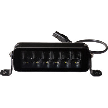 The Light Bar LED 7" Black by Moose Offroad features Osram LED Chips, a rectangular black design, side mounting brackets, and a rear power cable.