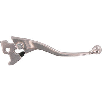 Polished silver metal brake lever with rounded end and mounting bracket.