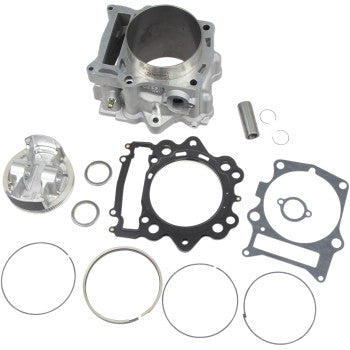The Yamaha Cylinder Kit Big Bore 105.00 mm by Cylinder Works includes a cylinder kit, Vertex pistons, piston rings, gaskets, pin, and circlips, all displayed on a white background.
