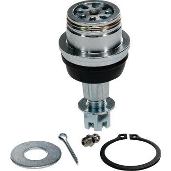 The Ball Joint by Moose Offroad features a metal valve core assembly with washer, pin, screw, and retaining clip—perfect for heavy-duty steel ball joints—displayed against a white background.