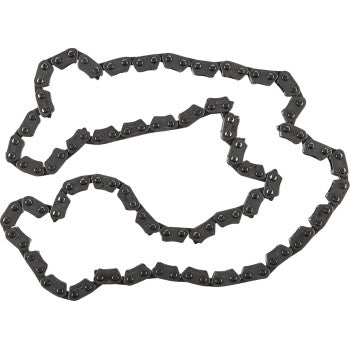 The Cam Chain 82RH2010 x 108 Links by Moose Offroad, crafted from steel alloys with precision solid bushings, is arranged loosely on a white background.