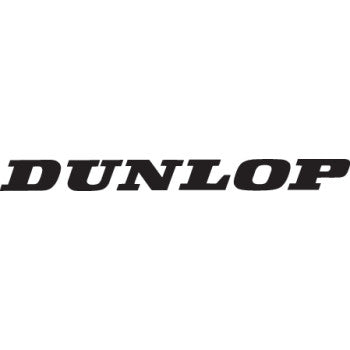 The Logo Decals DUNLOP 5 Pack by Factory Effex features bold, black, italicized uppercase DUNLOP lettering on a white, scratch-proof vinyl—ideal for custom decals.