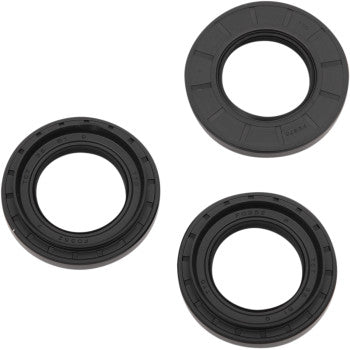 The Yamaha Differential Seal Kit Front by Moose Offroad features three black rubber oil seals of varying sizes, shown on a white background in a triangular layout—perfect for differential service or high-speed bearings.