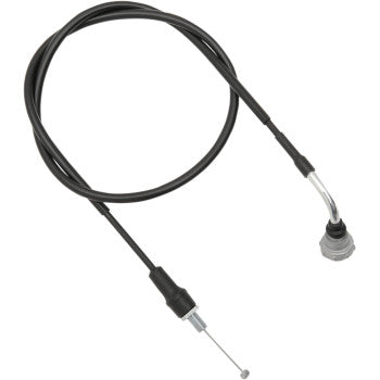 The Honda Black Vinyl Throttle Cable 43 by Moose Offroad features a steel inner casing and metal ends, ideal for use as a motorcycle throttle cable. Shown coiled in a loose loop against a white background.