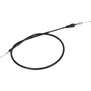 The Honda Black Vinyl Throttle Cable 41 by Moose Offroad, coiled in a loose circle against a white background, features metal ends and a steel inner casing, designed for control or brake use on bikes or motorcycles.