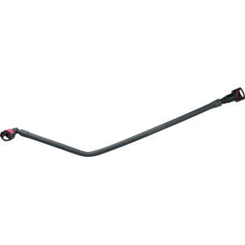The Polaris Ranger Replacement Fuel Line by Moose Offroad is a black, slightly bent hose with red connectors on each end—ideal as an OEM replacement for your vehicle.