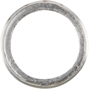 A close-up of the Yamaha - Kawasaki Exhaust Gasket by Cometic, a metallic circular gasket with Viton rubber coating and rough texture, viewed from above on a white background—perfect for high-temperature sealing.