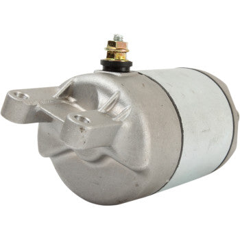 The Starter Motor by Parts Unlimited is a metallic cylindrical solenoid built to OEM specs, with two mounting brackets on one end and a top terminal bolt, shown against a plain white background.