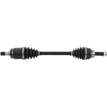 The Honda Pioneer Axle Kit Complete 8 Ball Extreme Duty Front Right by All Balls features durable rubber boots, metal joints, and precision 8-ball bearings for superior CV joint strength, shown against a white background.