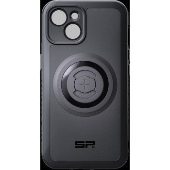 The Xtreme SPC+ Case iPhone 13 14 by Sp Connect is a black, MagSafe-compatible case featuring a central circular magnetic mount, dual camera cutouts at the top left, and SP lettering near the bottom.