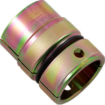 Iridescent metal split fork seal driver with knurled grip and black rubber O-ring, designed for 49-50mm seals.