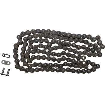 A 428 HD Standard Drive Chain 130 Links by Did is laid out flat beside a master link and two connecting pins on a white background.