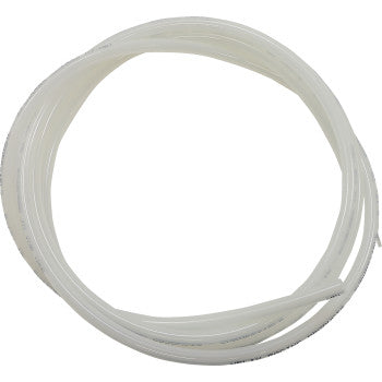 The Helix Submersible Fuel Line 5/16" x 10' is a translucent, semi-rigid tube known for chemical resistance, coiled loosely in a circle on a plain white background.