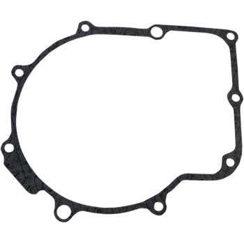 The Yamaha Clutch Cover Gasket by Epi is a black, OEM-quality gasket with multiple bolt holes, designed for sealing clutch covers in Yamaha vehicles, shown here isolated on a white background.