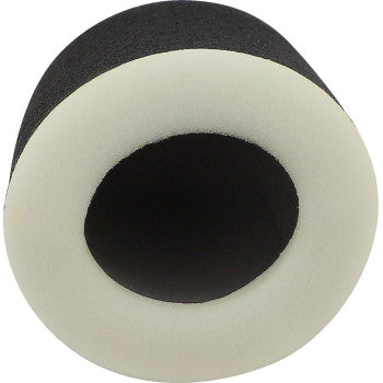 Close-up of a cylindrical foam Yamaha Replacement Air Filter by All Balls, featuring a white outer ring, black inner section, and hollow center in a layered design.