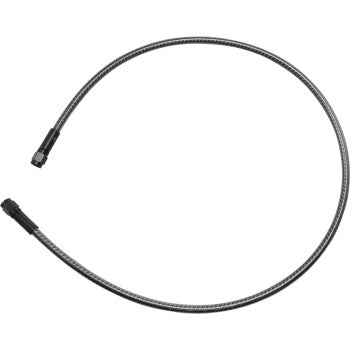 The KARBONFIBR Brake Line 32" by Magnum Shielding, made from flexible Kevlar braid and featuring connectors at both ends, is shown arranged in a loose curve against a white background.