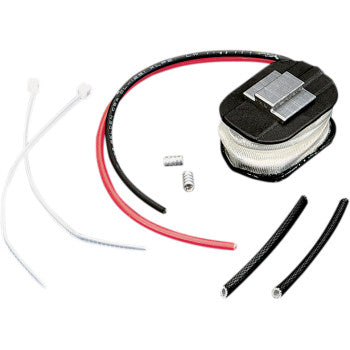 Compact black rectangular Yamaha pulse coil with wrapped copper wire and red and black wires attached, including two white.