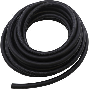 The Fuel Line Black EFI 5/16" x 25' by Helix is coiled on a white background, showing its ethanol compatibility with one end slightly extended from the loop.